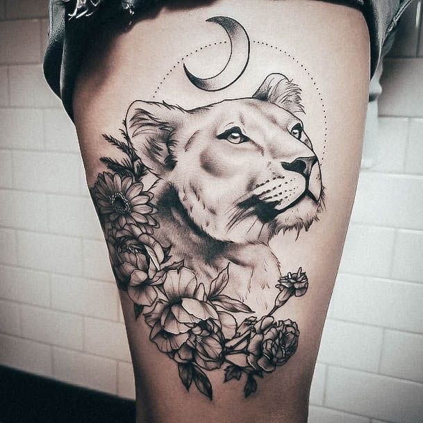 Girl With Stupendous Lioness Tattoos