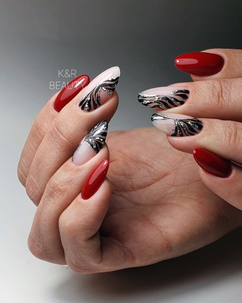 Girl With Stupendous Maroon And Silver Nails