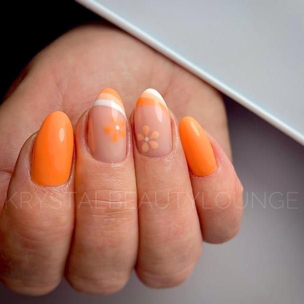 Girl With Stupendous Orange And White Nails