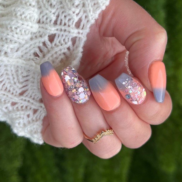 Girl With Stupendous Peach With Glitter Nails