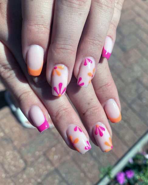 Girl With Stupendous Pink And Orange Nails