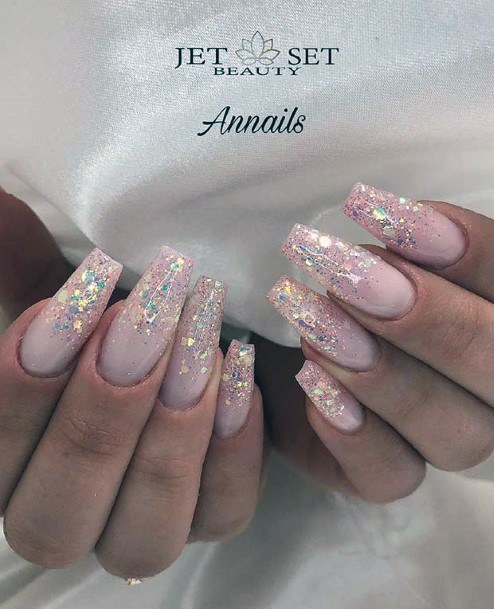 Girl With Stupendous Pink Ombre With Glitter Nails