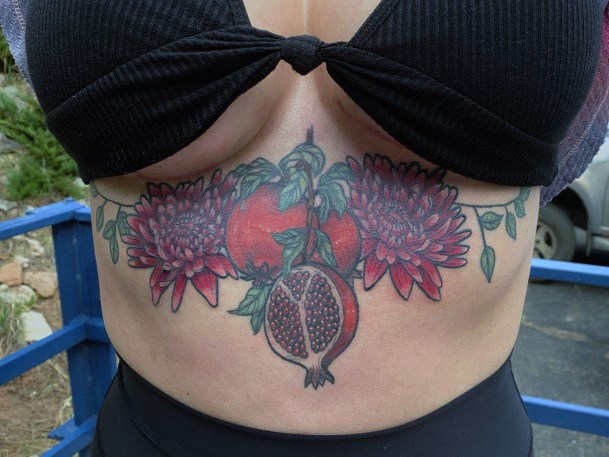 Girl With Stupendous Pomegranate Tattoos