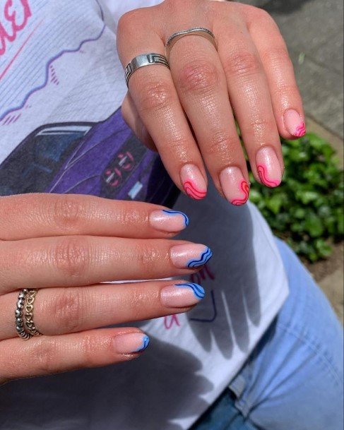 Girl With Stupendous Red And Blue Nails