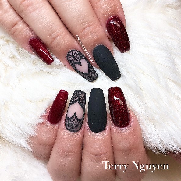 Girl With Stupendous Red And Grey Nails
