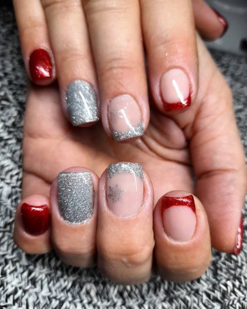 Girl With Stupendous Red And Silver Nails