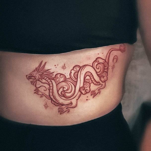 Girl With Stupendous Red Dragon Tattoos