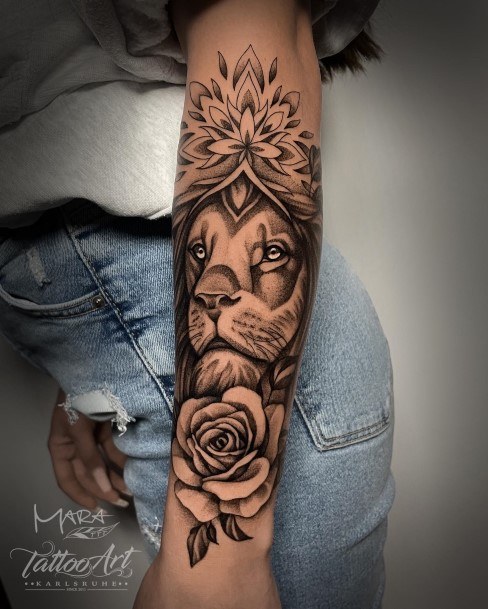 Girl With Stupendous Rose Forearm Tattoos