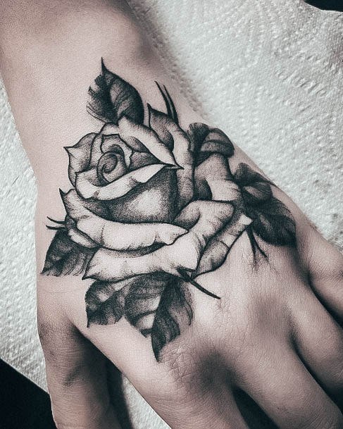 Girl With Stupendous Rose Hand Tattoos