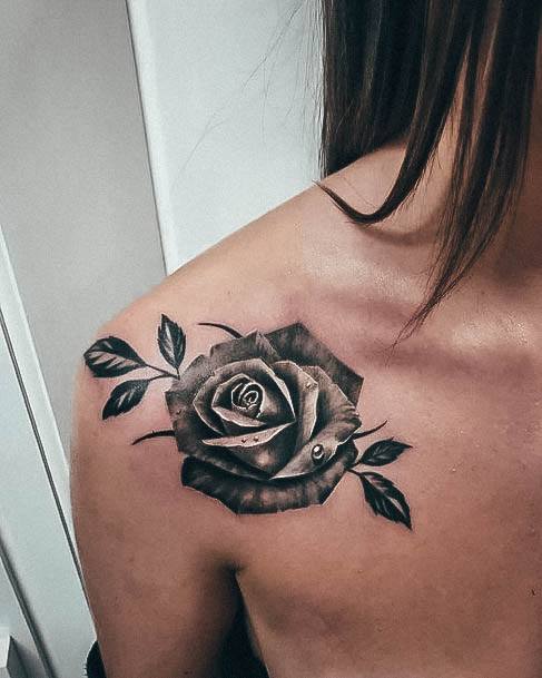 Girl With Stupendous Rose Shoulder Tattoos