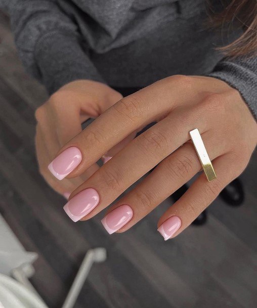 Girl With Stupendous Short Pink And White Nails