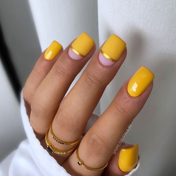 Girl With Stupendous Short Yellow Nails
