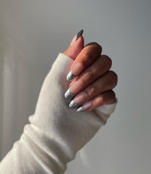 Girl With Stupendous Silver French Tip Nails