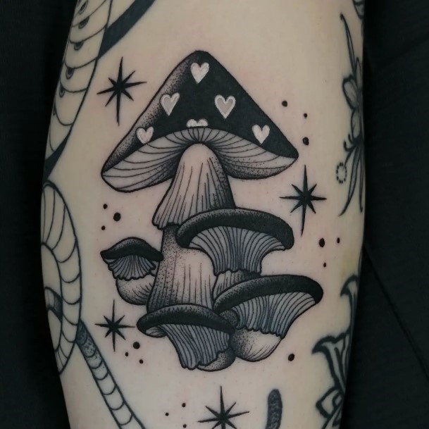 Girl With Stupendous Small Mushroom Tattoos