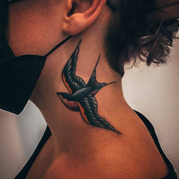 Girl With Stupendous Small Sparrow Tattoos