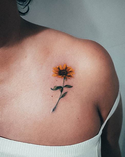 Girl With Stupendous Small Sunflower Tattoos