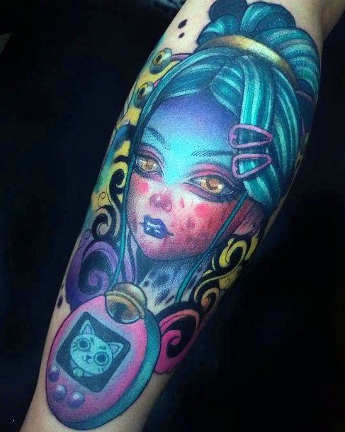 Girl With Stupendous Tamagotchi Tattoos