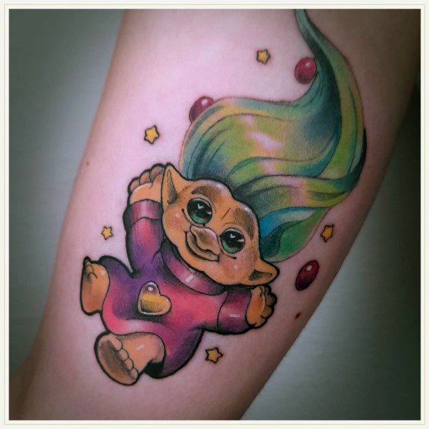 Girl With Stupendous Troll Doll Tattoos