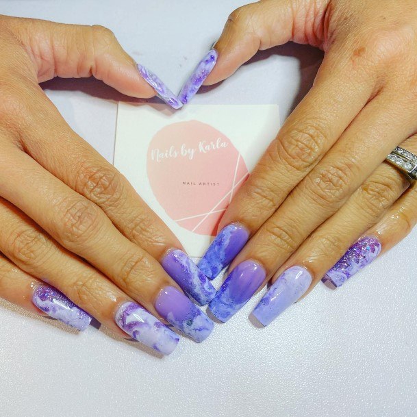 Girl With Stupendous White And Purple Nails