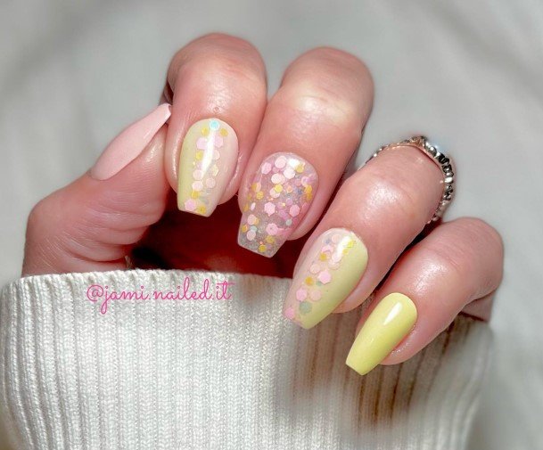 Girl With Stupendous Yellow And Pink Nails