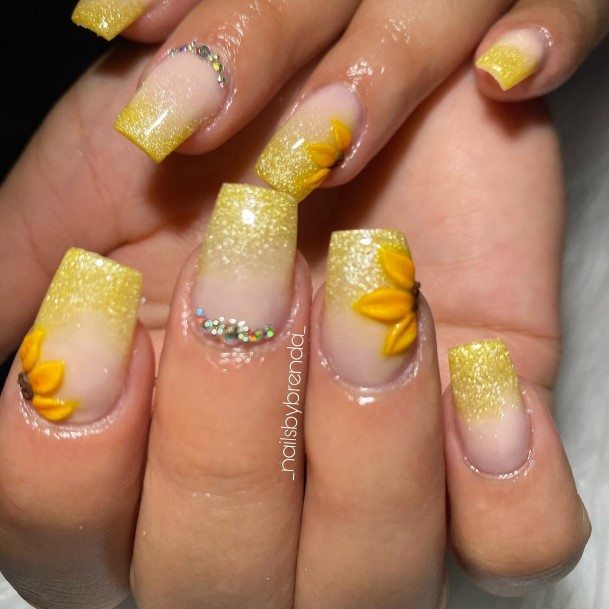 Girl With Stupendous Yellow With Diamonds Nails