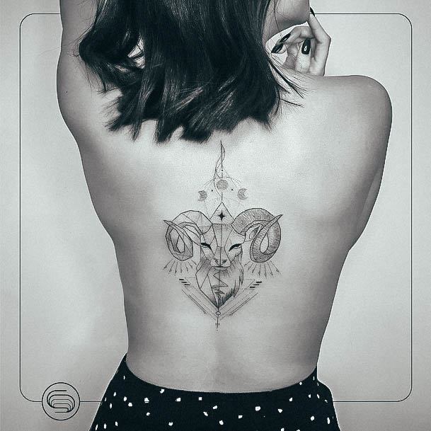 Girls Aries Tattoo Ideas Back Geometric