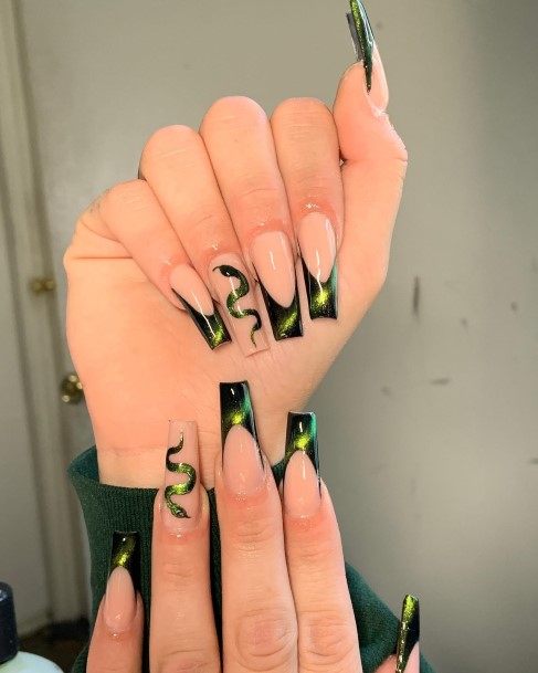 Girls Black And Green Nail Designs