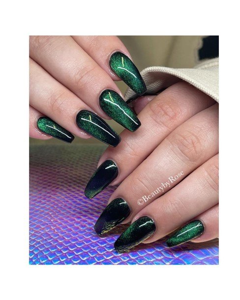 Girls Black And Green Nail Ideas