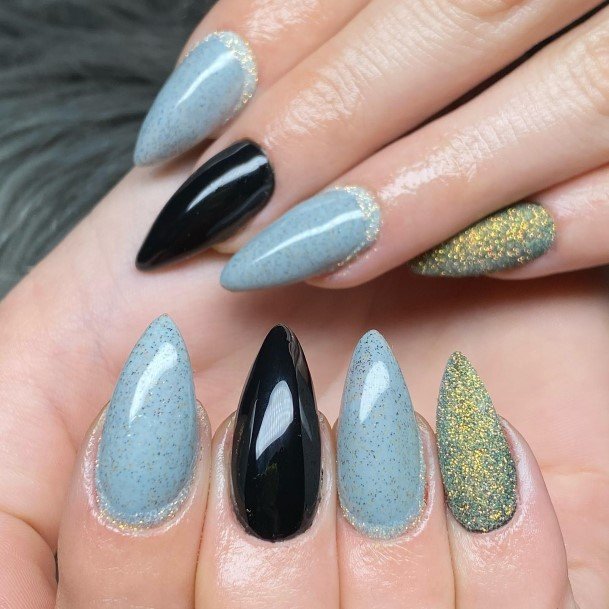 Girls Black And Grey Nail Designs