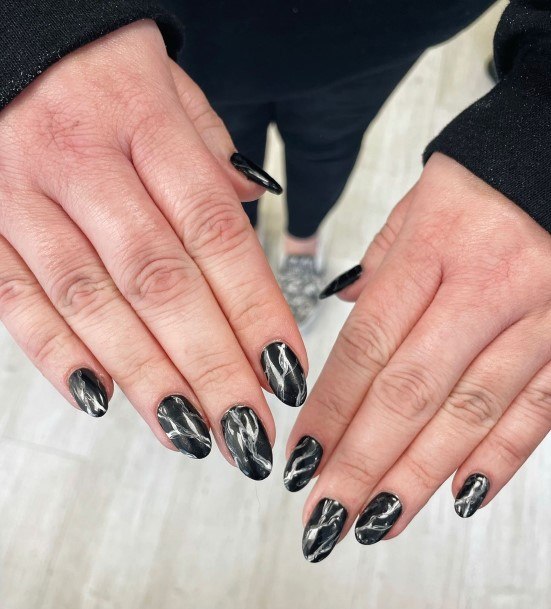 Girls Black And White Marble Nail Ideas