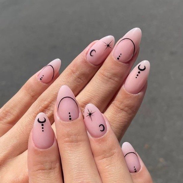 Girls Black Oval Fingernails Designs