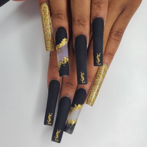 Girls Black Prom Nail Ideas