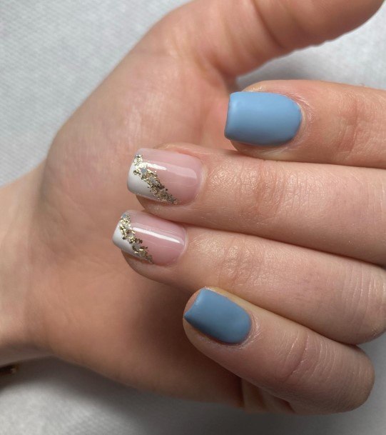 Girls Blue And Gold Fingernails Designs