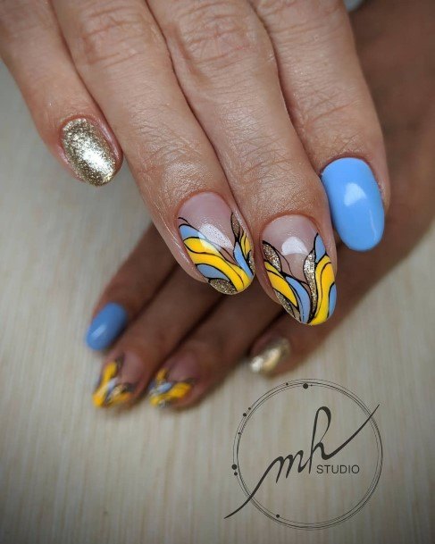 Girls Blue And Yellow Nail Ideas