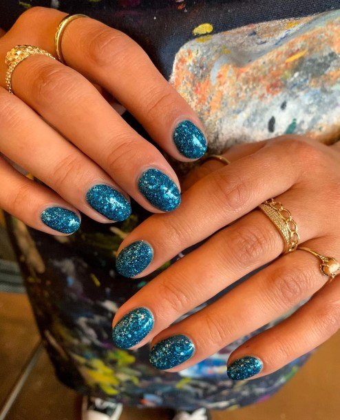 Girls Blue Glitter Fingernails Designs