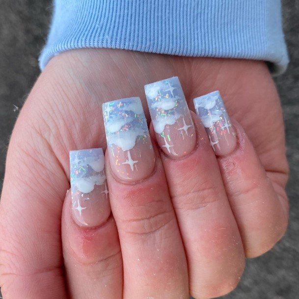 Girls Blue Ombre Fingernails Designs