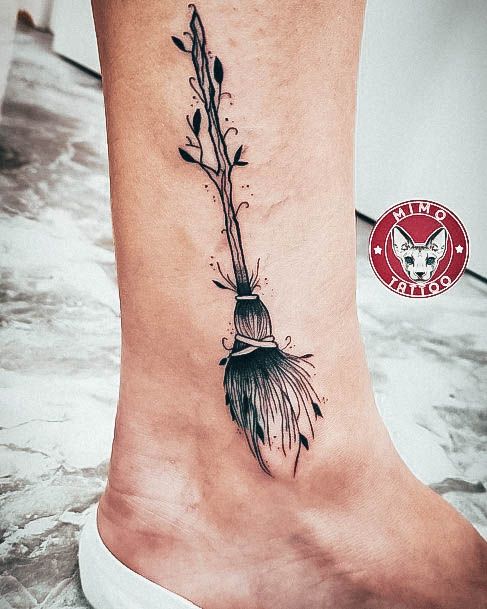 Girls Broom Tattoo Ideas