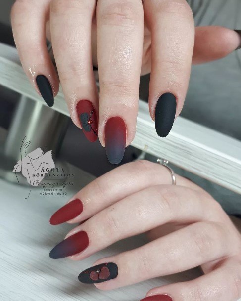 Girls Burgundy And Black Nail Designs