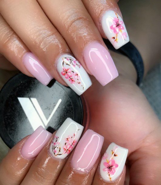 Girls Cherry Blossom Sakura Nail Art Ideas