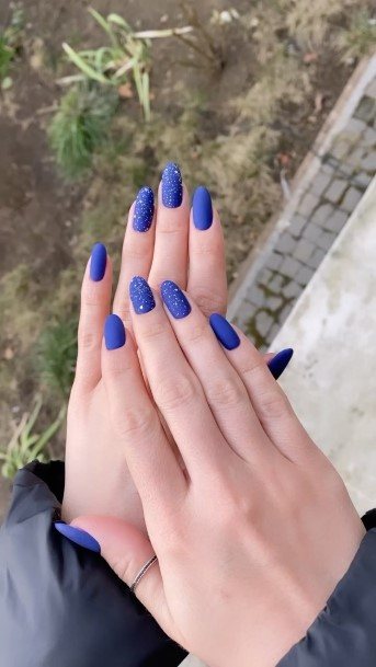 Girls Dark Blue Matte Fingernails Designs