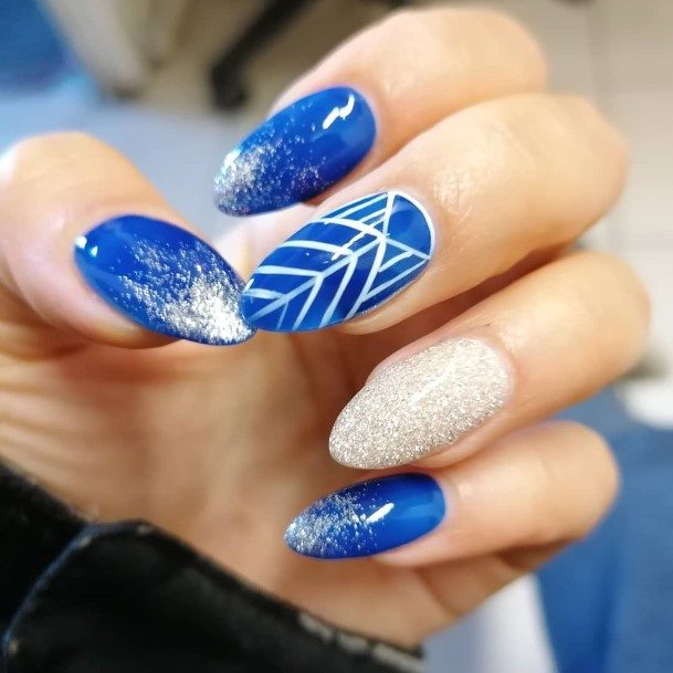 Girls Designs Blue And Silver Nail