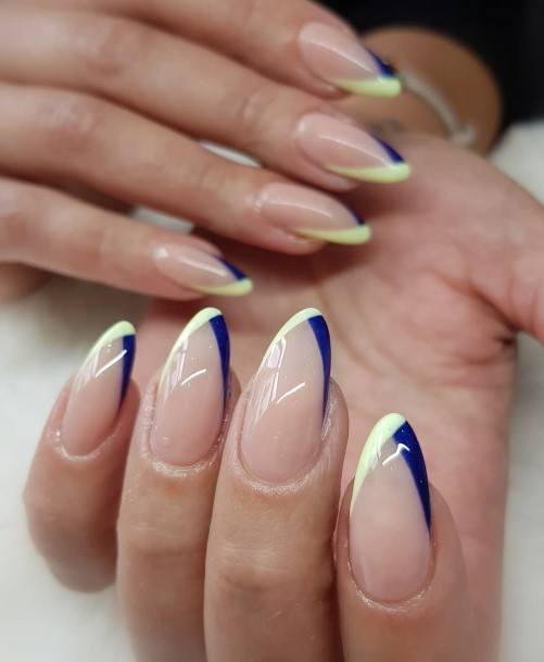 Girls Designs Blue And Yellow Nail