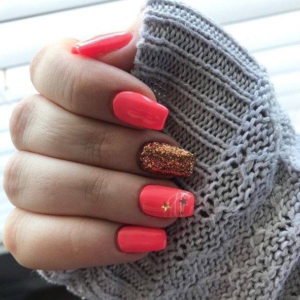 Girls Designs Bright Coral Nail