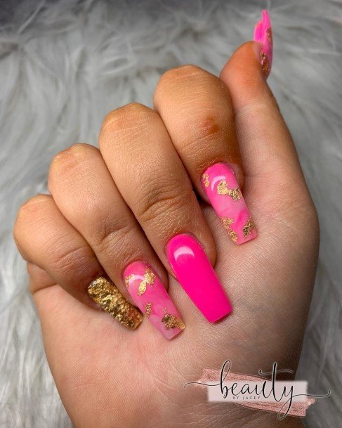 Girls Designs Bright Pink Nail