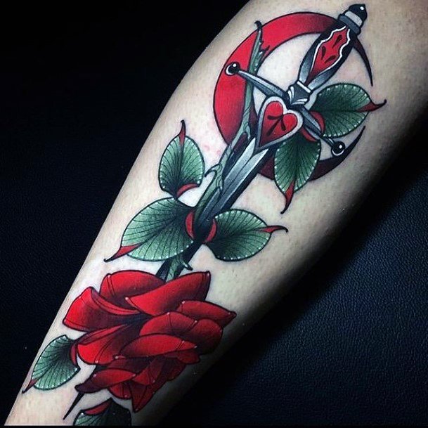 Girls Designs Dagger Rose Tattoo