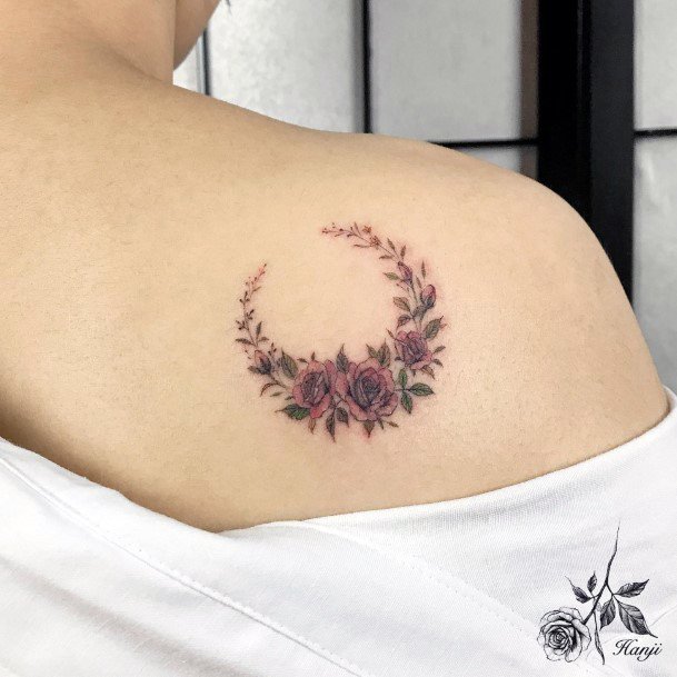 Girls Designs Flower Moon Tattoo