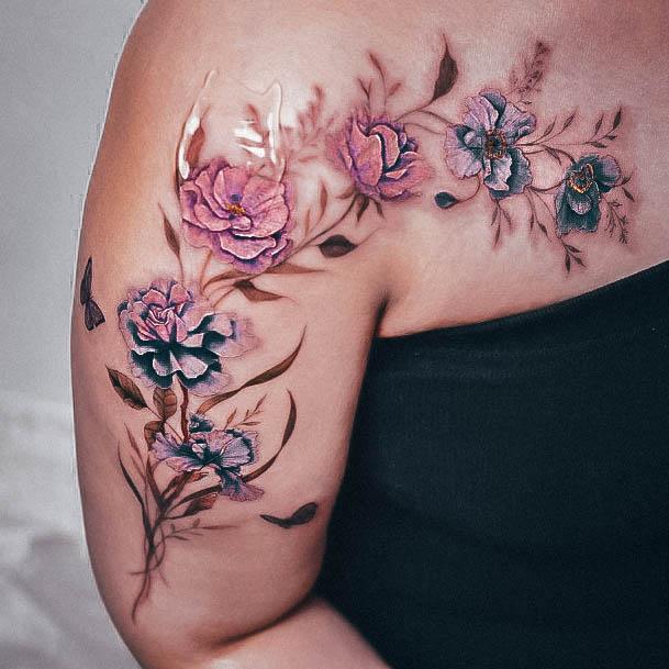 Girls Designs Flower Shoulder Tattoo