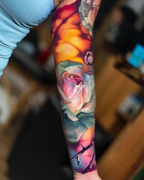 Girls Designs Flower Sleeve Tattoo