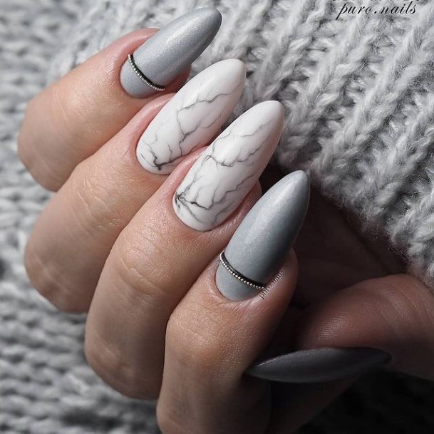 Girls Designs Grey And White Nail