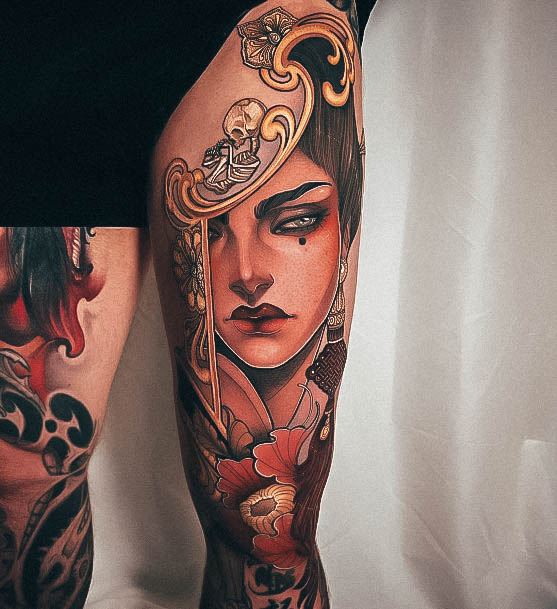 Girls Designs Leg Sleeve Tattoo